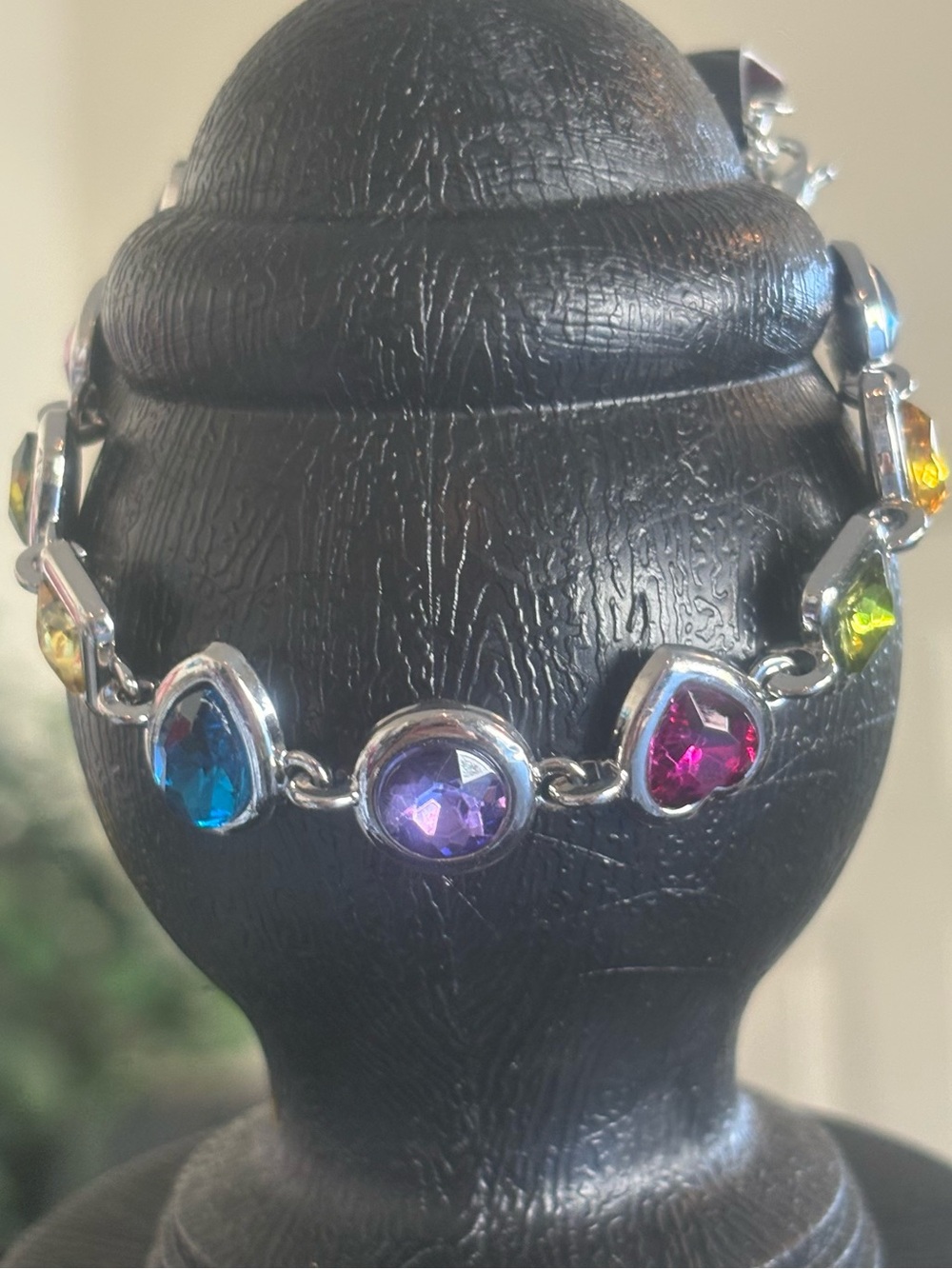 Multicolor Gemstone Link Bracelet - Silver Tone